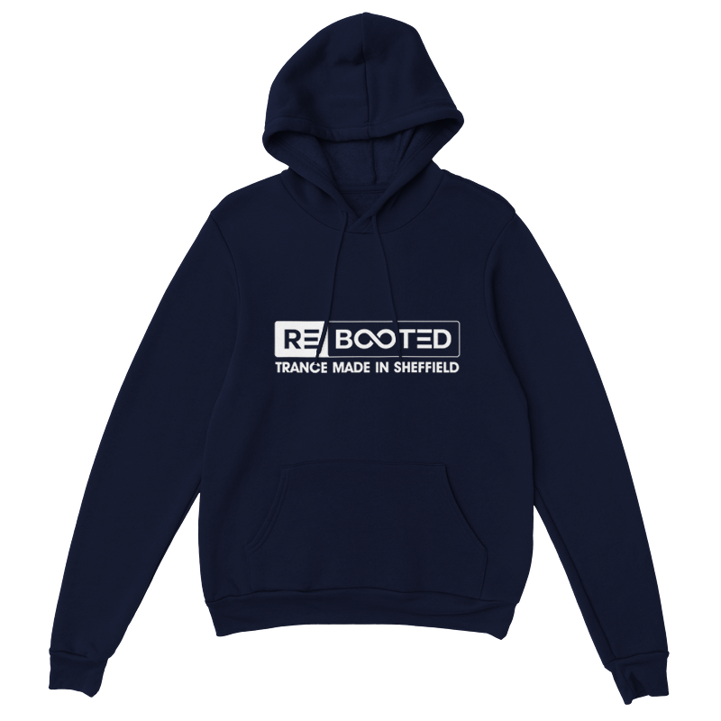 REBOOTED Trance Made In Sheffield - HOODIE Navy Blue White Text