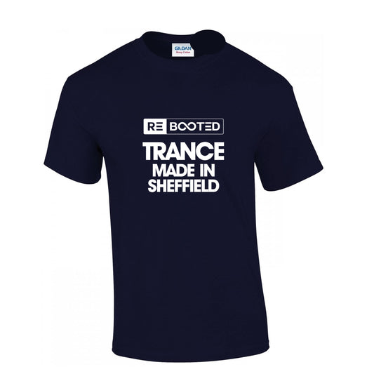 REBOOTED Trance Made In Sheffield 2 - T-Shirt Navy Blue White Text