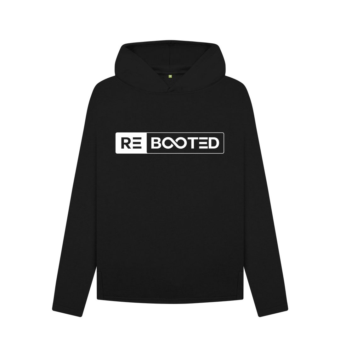 Black REBOOTED Women's Relaxed Fit Hoodie White Logo