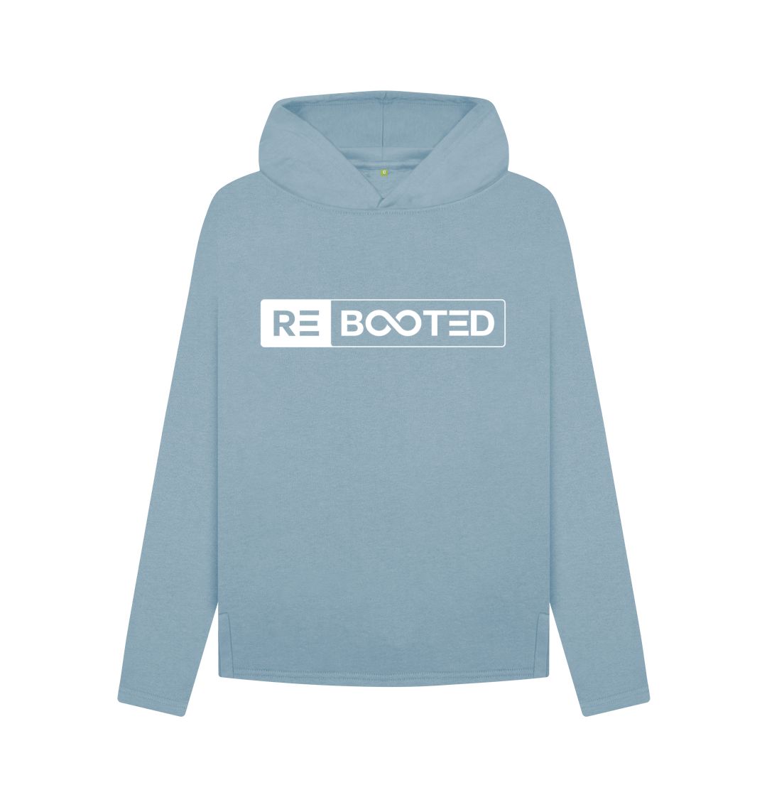 Stone Blue REBOOTED Women's Relaxed Fit Hoodie White Logo