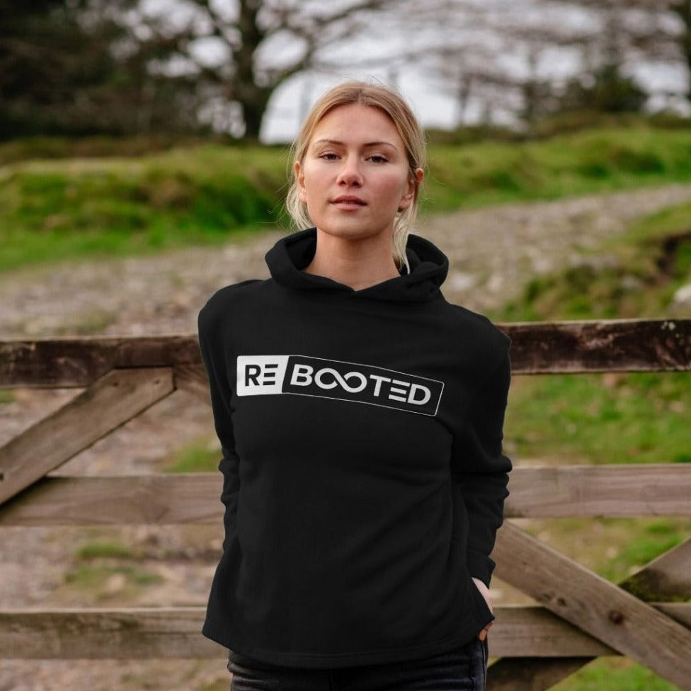REBOOTED Women's Relaxed Fit Hoodie White Logo - Certified Organic Cotton