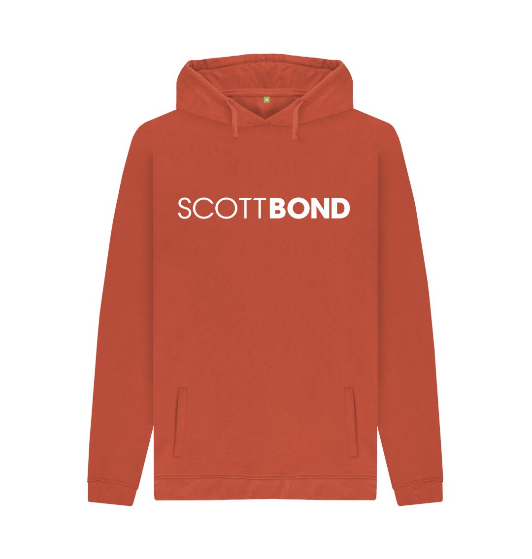 Rust Scott Bond Pull Over Hoodie White Logo Certified Organic Cotton