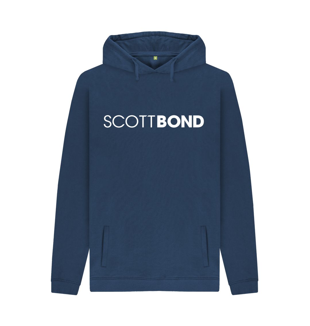 Navy Scott Bond Pull Over Hoodie White Logo Certified Organic Cotton